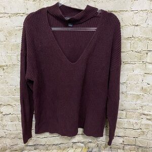 Forever 21 Purple Ribbed Choker V Neck Sweater